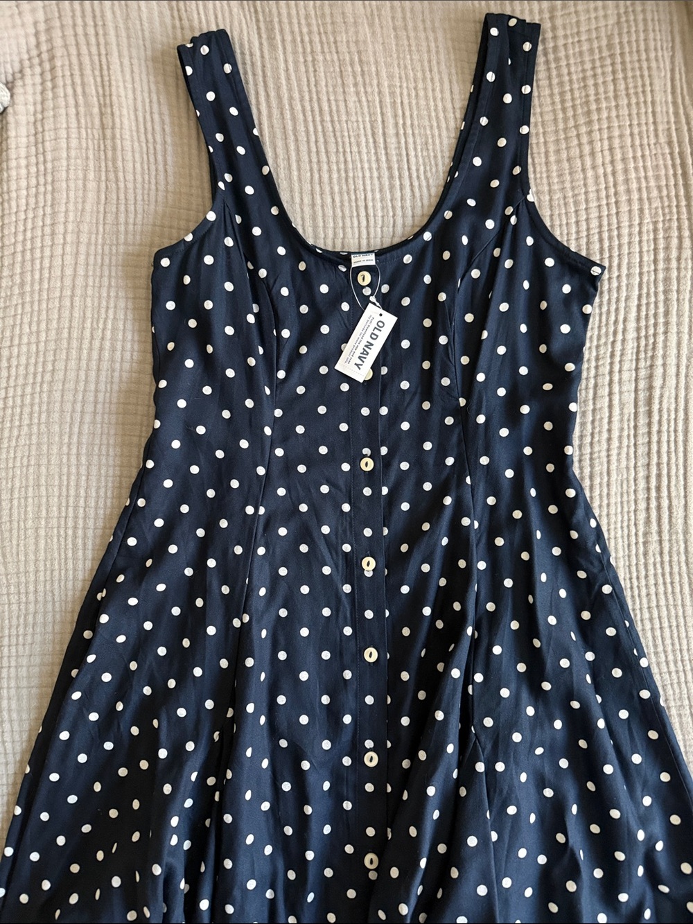 Old Navy Navy and White Polka Dot Button-Front Dress
